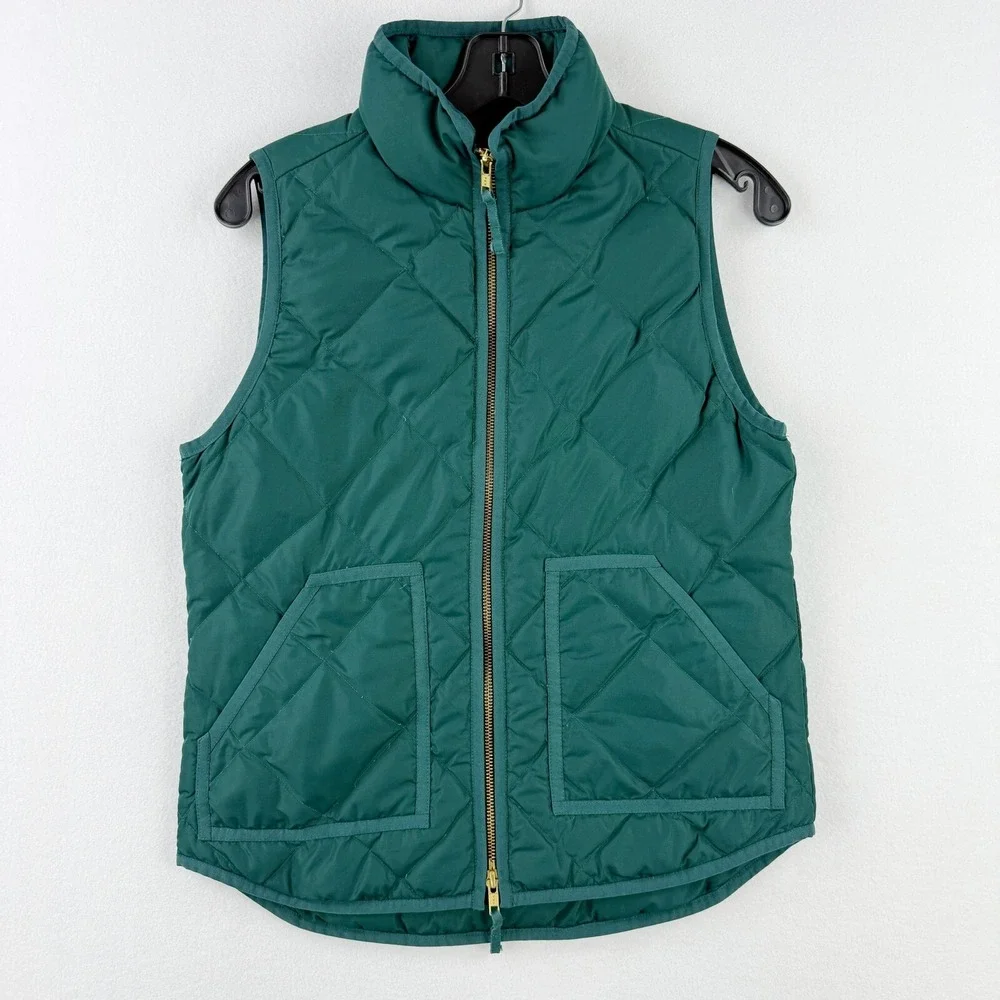 J.Crew Quilted Down Puffer Vest‎ Size XS Womens Pine Green